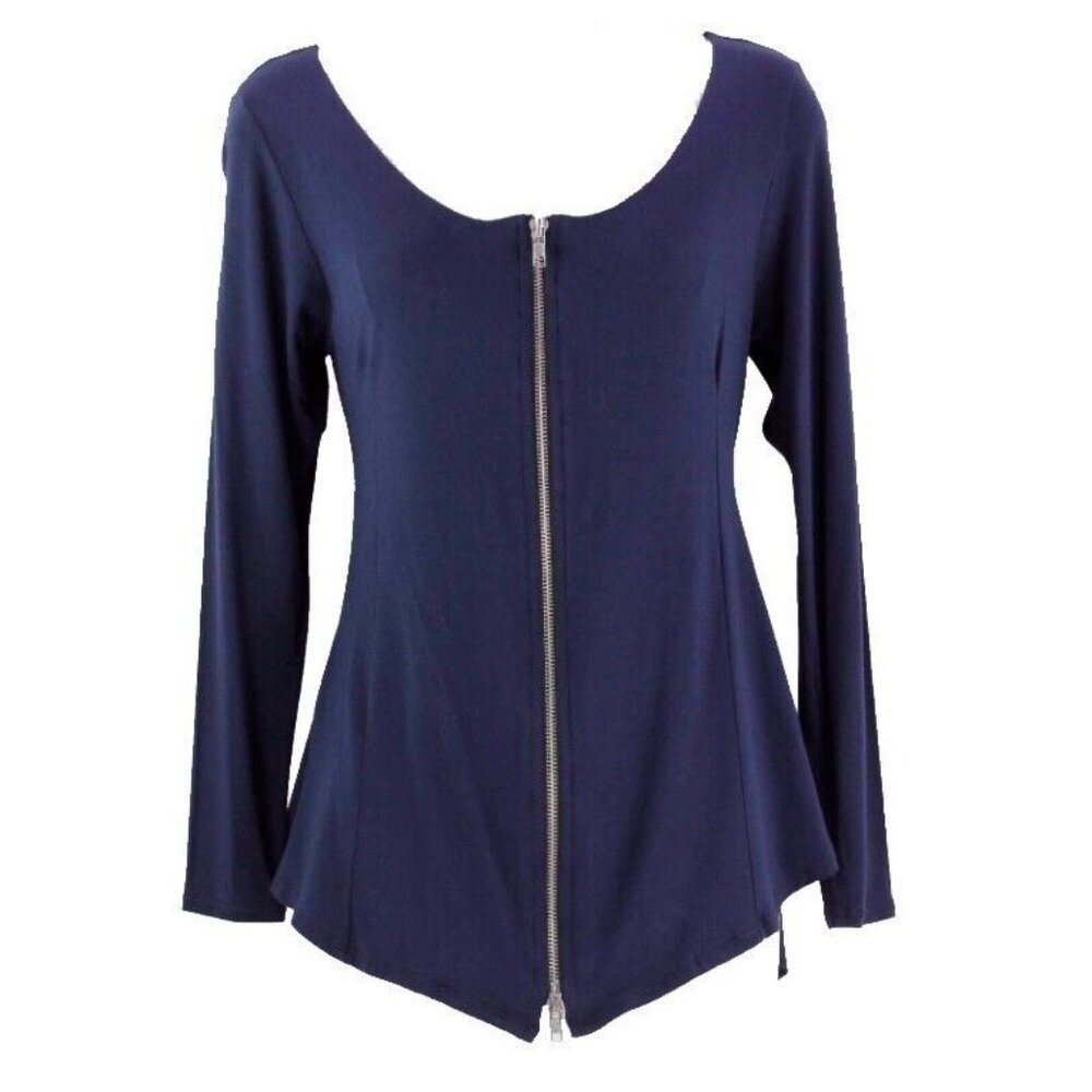 Jude $105 Sz XS Navy Front Zipper Rayon Spandex Jersey Top